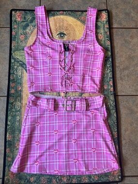 Dolls Kill Pink Plaid Lace-Up Crop Tank